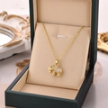 Elegant gold titanium steel elephant pendant necklace with sparkling zircon crystals - Gold