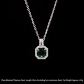 Silver titanium steel necklace with an octagonal green gemstone pendant and 45cm chain - Dark Green Square Zirconia