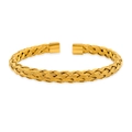 Detail shot of golden braided stainless steel cable bracelet with metallic textured finish - Gold