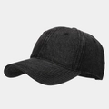 Detail of the high-quality dark grey denim twill texture and six-panel baseball cap design - Adjustable / Black