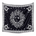 Close-up of black and white bohemian sun and moon tapestry with astrology symbols - ZJ2143-34/B&W Minimalist Sun Moon / 73X95CM/Brushed Fabric