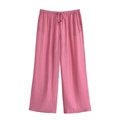 Rosa weite Hose mit elastischem Kordelzug am Bund und vertikaler Plissee-Struktur - XS / Rosa Jogginghose