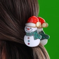 Pinza per capelli a pupazzo di neve in acrilico bianco con cappello rosso e sciarpa verde - Pupazzo di neve (Sciarpa verde)