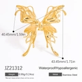 Anillo mariposa de acero inoxidable dorado con textura plisada y diseño de estilo vintage - Estilo Mariposa Calado (JZ21312)
