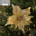 30cm Large Gold Glitter Poinsettia Christmas Flower Ornament with 35cm Mounting Stem - Gold