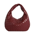Fashionable burgundy woven PU leather hobo handbag with elegant top handle for women - Burgundy