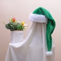 Plush long Christmas hat in emerald green with white faux fur trim and pom-pom accent - 80*32cm / Green Extra Long Santa Hat Adult 80CM