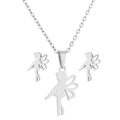 Silver stainless steel jewelry set featuring fairy pendant necklace and matching stud earrings - 107 Fairy Pixie - Silver