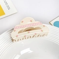 Beige floral hair claw clip with pink rose patterns and plaid ribbon detail - Beige Cherry Cloud
