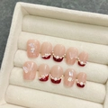 Handmade press-on nails with red gradient, 3D butterflies, pearls and shell glitter - Extra Small (XS) / 1704 Short Coffin