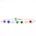 Detail showing seven chakra beads on a silver metal chain with a lobster clasp - 7 Chakra Red Beads Silver Style / Silver