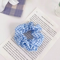 Blauwe geruite stoffen bloem scrunchie haarelastiekje voor een landelijke stijl - #3 Blauwe Ruit