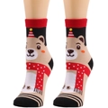 Christmas cotton socks with festive bear patterns on model legs against white background - One Size / Bear / Nude