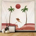 Detail of bohemian tapestry featuring a sun hat woman walk in a sunset desert landscape - Mld202 / 73X95CM (Brushed Fabric)