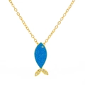 Bohemian gold chain necklace featuring a blue sparkling tropical fish pendant with rhinestones - Blue Glitter Fish Pendant Necklace (Blue DZ-536)
