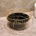 Panier à fruits moderne en fil doré avec base motif marbre noir 27cm et finition UV - Grand Or Noir (Panneau UV)