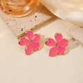 Pink enamel five-petal flower earrings with gold-tone metal trim on stone surface - Peach Pink