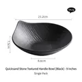 9-inch black ceramic salad bowl with quicksand stone texture and dimensions - 9 inch / Black