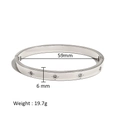 Detail of 59mm silver star engraved bangle showing 6mm width and 19.7g weight specs - Starburst Inlaid Style (HF-B5114-S)