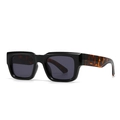 Square black sunglasses with tortoise shell temples and dark grey lenses for men - Black Frame Leopard Temple
