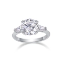 Moissanite ring in 925 silver with round and trapezoid cut stones on white background - R15294-9.0/3 Carats/9.0mm-gra/black Card / US Size 7 / Circumference 54.3mm