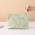 Borsa cosmetica in cotone e lino con ricamo floreale e motivi verdi delicati - Floreale Verde Estate Grande / 26x18x5cm