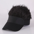 Funny novelty black visor hat with realistic spiked black synthetic hair decoration - Adjustable / Black Cap Black Hair