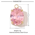 Pink zircon oval pendant in gold stainless steel with detailed product dimensions - Pink Oval (VG096)