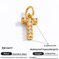 18K gold plated stainless steel cross pendant with zircon stones model PJ91341T - Letter T