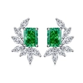 S925 silver stud earrings with emerald green rectangle stone and white zircon leaves - 925 Silver / Green Diamond (ED032)
