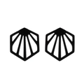 Minimalist black hexagonal hollow earrings with abstract geometric radial line pattern - Geometric Hexagon Hollow / Black