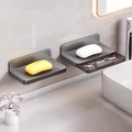 Gunmetal wall-mounted double soap holder with drainage tray for bathroom use - Gun Grey - 2 Pack (Upgraded Style with Drain Tray)