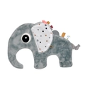 Grey elephant plush comforter toy for babies with colorful tags and a blue teether ring - Dark Grey Elephant