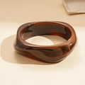 Retro amber tortoiseshell resin wide bangle with geometric irregular wavy design - Coffee Irregular