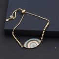 Detail of adjustable evil eye bracelet with colorful cubic zirconia and gold plating - Bead Chain Evil Eye