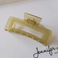 Macro shot of 10.5cm matte olive green rectangle hair claw clip with cutout design - Rectangular Hollow Style (S150-40) / 10.5cm / Transparent Olive Green