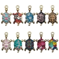 Set of ten golden turtle enamel pendants with colorful patterns for DIY jewelry - 10Pcs Enamel Print Turtle Set
