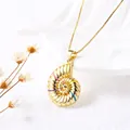 Golden nautilus shell pendant necklace with colorful enamel on a delicate square link chain - Multicolor Nautilus