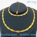 Dreireihiges goldenes Schlangenkettenset mit Halskette und Armband aus Edelstahl für Damen - 2.5mm Gold 2-lagig Geflochten (Armband 18cm + 5cm Verlängerung)