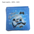 Close-up of 20pcs blue gamer napkins with Level Up prints and gamepad motifs - Napkin 20 Pcs