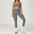 Grijze naadloze yogaset met dunne sportbeha en leggings met hoge taille - M / Bra + Leggings - Liberty Gray