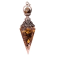 Pendentif pendule en œil de tigre et bronze antique en forme de cône en résine - Œil de tigre