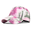 Pink and green tie-dye baseball cap with curved brim and six-panel cotton canvas design - Pink Tie-Dye