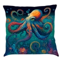 Kissenbezug mit Oktopus-Motiv aus Baumwollleinen im künstlerischen Ozean-Design - Superweicher Samt / 45x45cm / Muster R