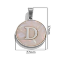Silver stainless steel letter D pendant with white shell inlay for DIY jewelry making - Steel D