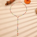 Colorful gemstone Y-shaped necklace with gold chain and multi-color crystal charms - Gold Multicolor Round Diamond Tassel Necklace (X070)