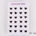 24-piece set of heart-shaped stainless steel stud earrings in navy blue and gold - Small (8.8*8mm) / Blue Shell