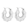 Elegantes pendientes de aro en acero inoxidable plateado con textura acanalada - Pendientes Huecos con Textura de Bambú Grueso - Color Acero