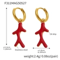 Spécifications de taille et poids des boucles d'oreilles corail rouge plaquées or 18 carats - F311-Boucles d'Oreilles Corail Rouge Doré avec Émail