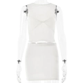 Conjunto de dos piezas de punto blanco con top sin mangas anudado y minifalda ajustada - S / Blanco